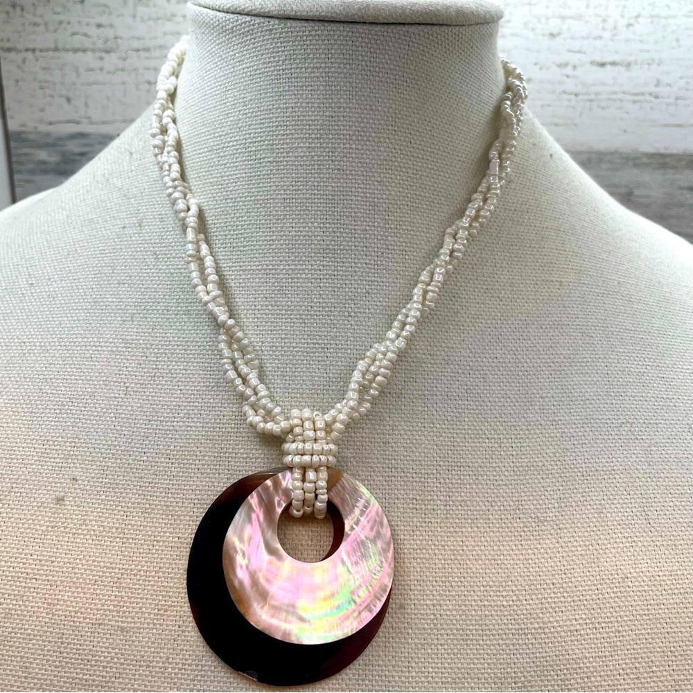 Beautiful Handcrafted Unsigned Mother of Pearl Seed Bead 3 Layer Twist Necklace